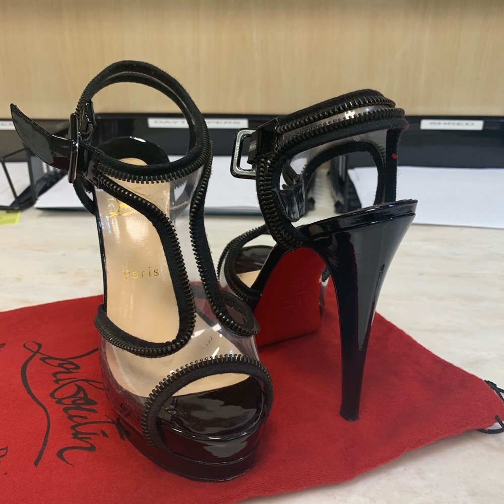 120mm open toed LOUBOUTIN heels w zipper appliqué